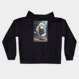 White tiger running Kids Hoodie